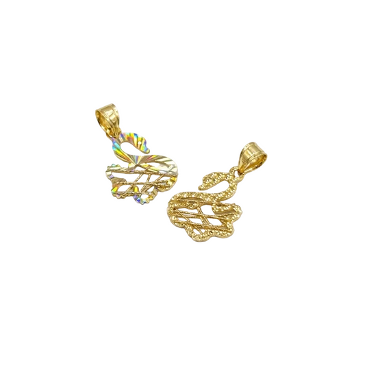 Two gold hand-shaped pendants on a white background