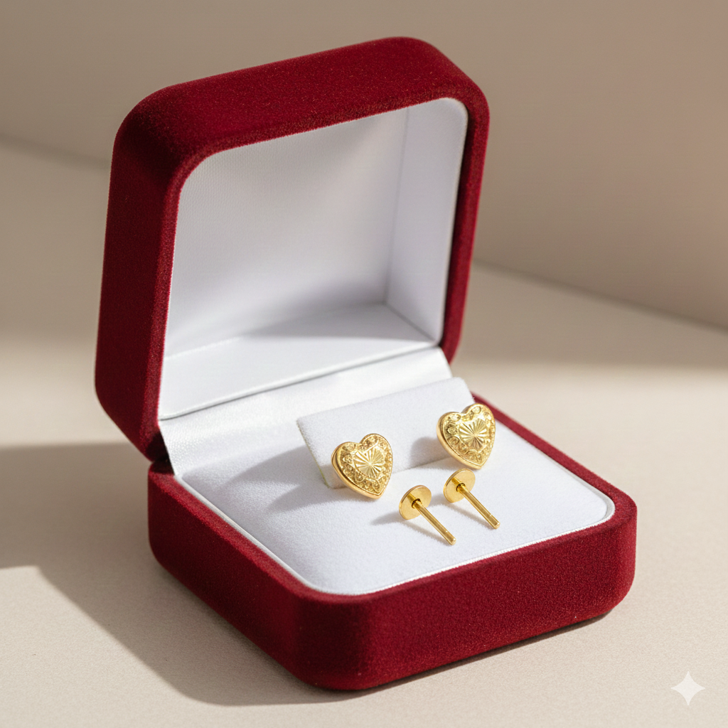 18K Real Gold IND Heart Earrings