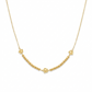 Gold necklace with small floral clasp on a white background