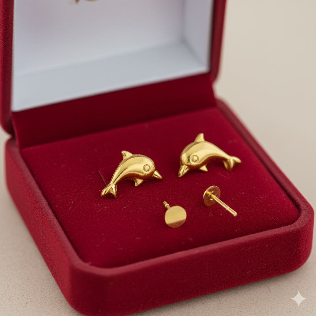 18K Real Gold Dolphine Earrings