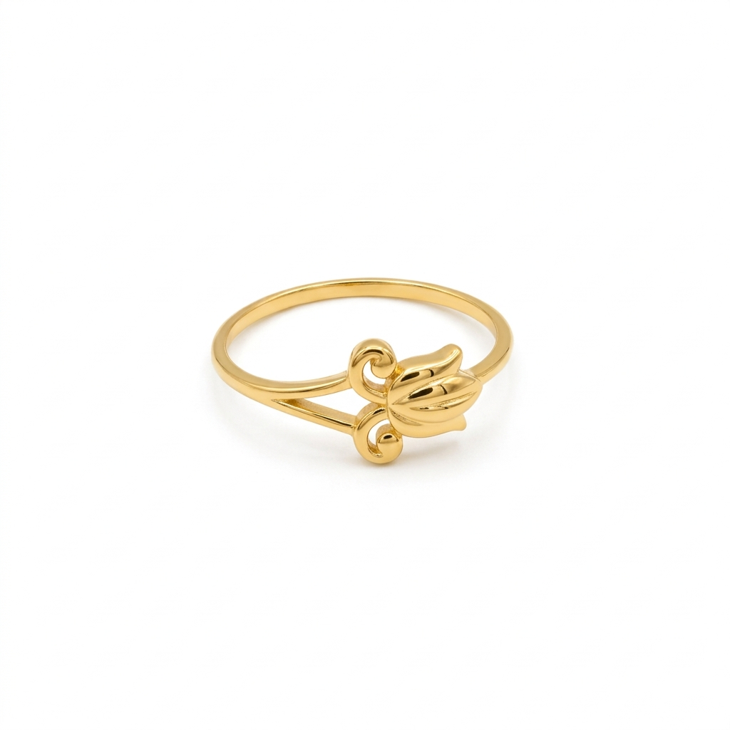 Gold ring with a unique design on a white background