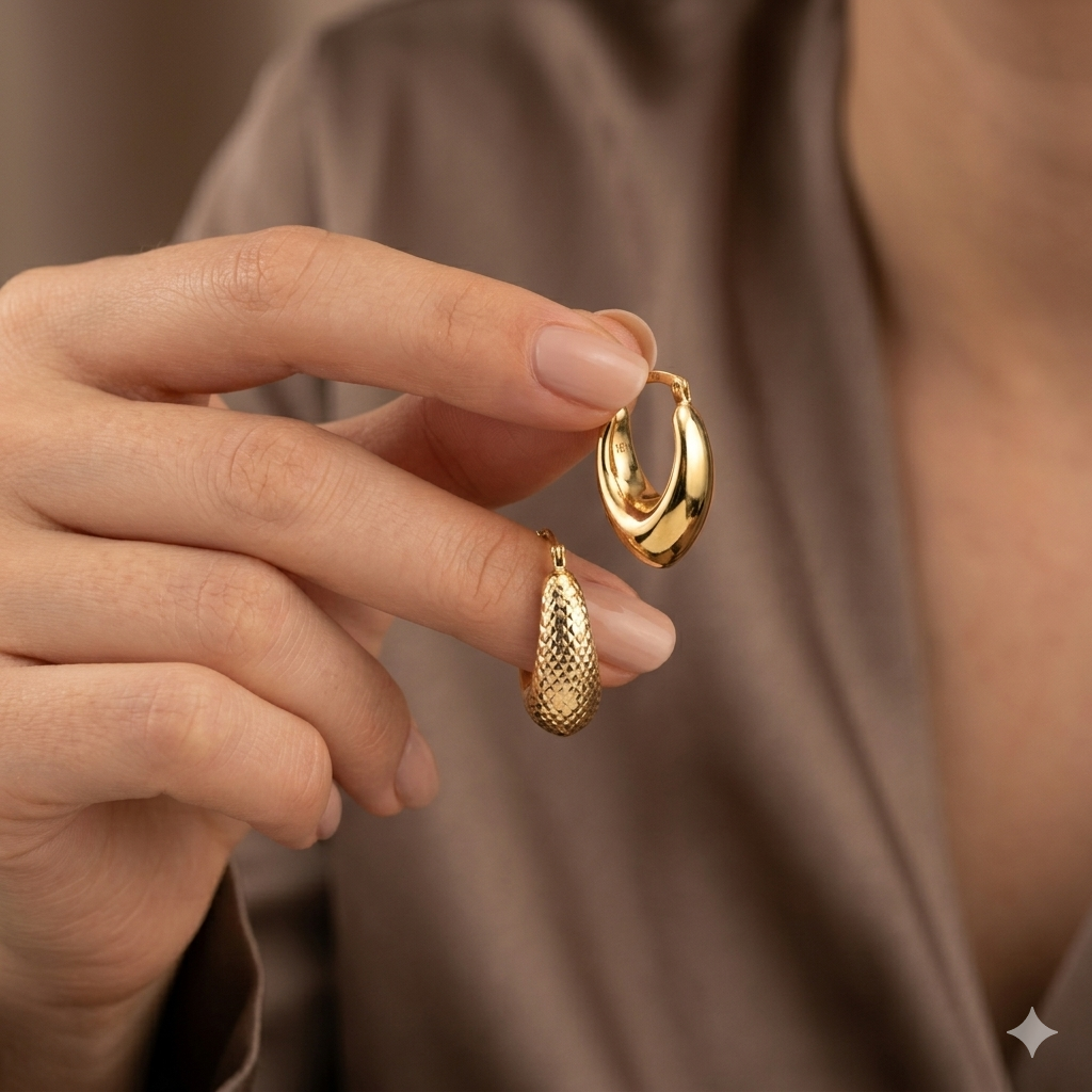 18k Gold Dia U Cut Loop Earrings