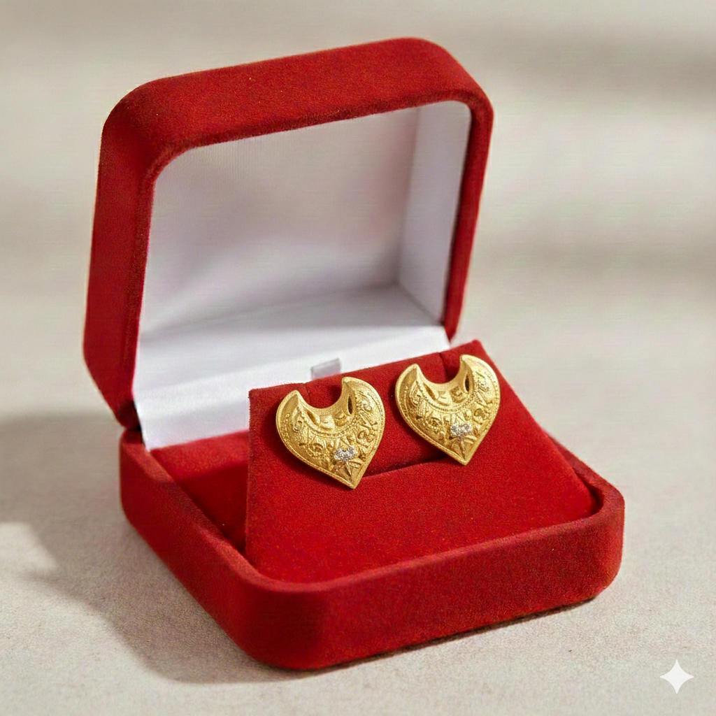 18k Gold Flame Heart Screw Earrings