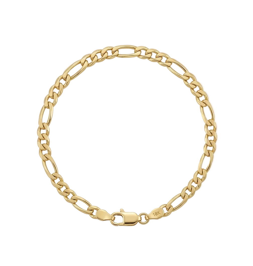 Gold chain bracelet on a light gray background
