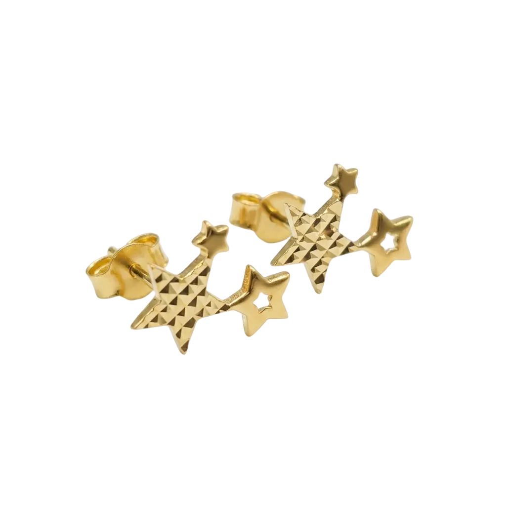 Gold star-shaped earrings on a white background