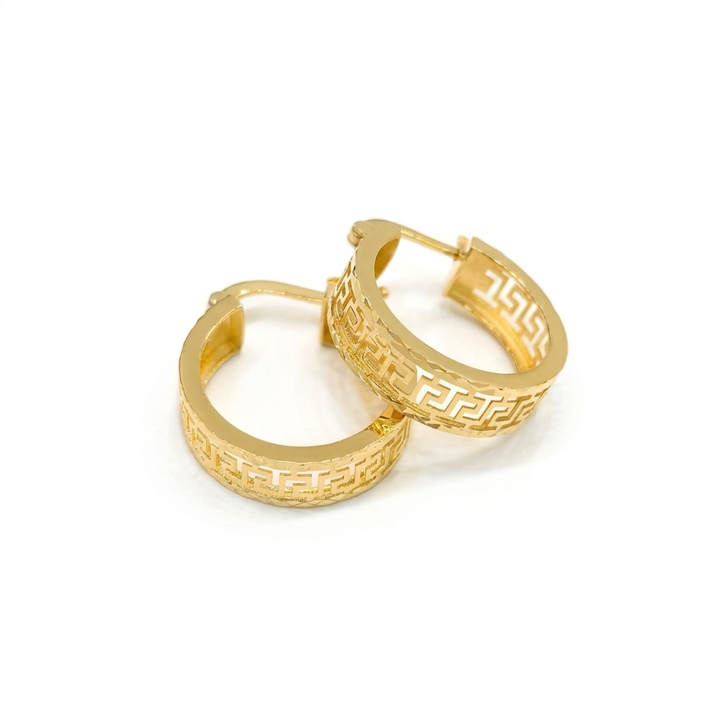 Pair of gold hoop earrings on a white background