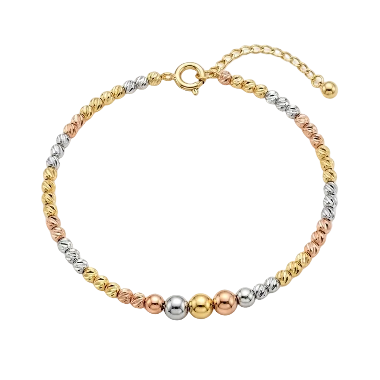 18k Gold Tri-color Dia Cut Ball Bangle