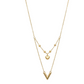 Gold necklace with heart and V-shaped pendant on a white background