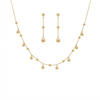 Gold necklace and earrings set on a white background