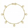 Gold bracelet with heart-shaped charms on a white background