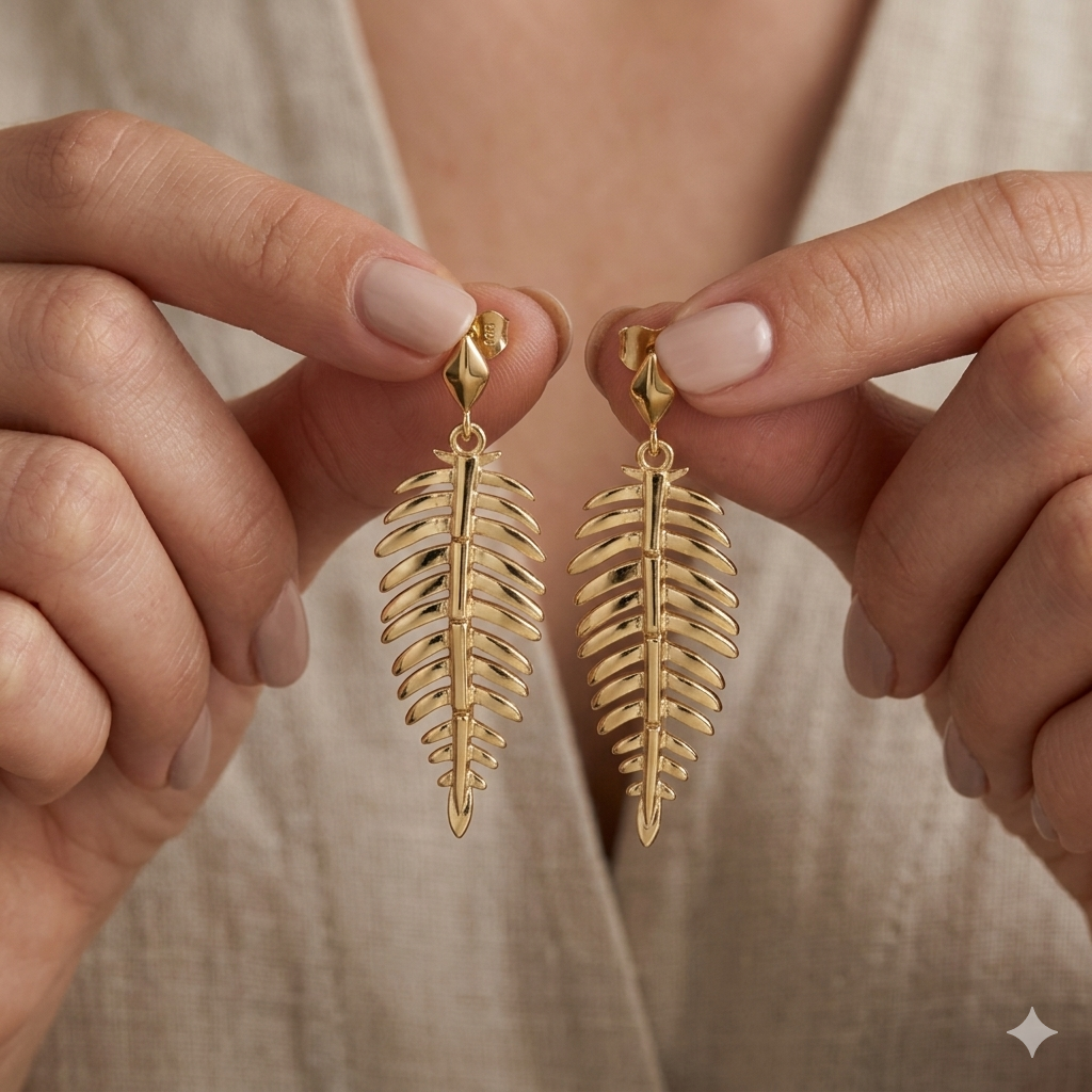 18k Gold Leaf Hanging Earrings