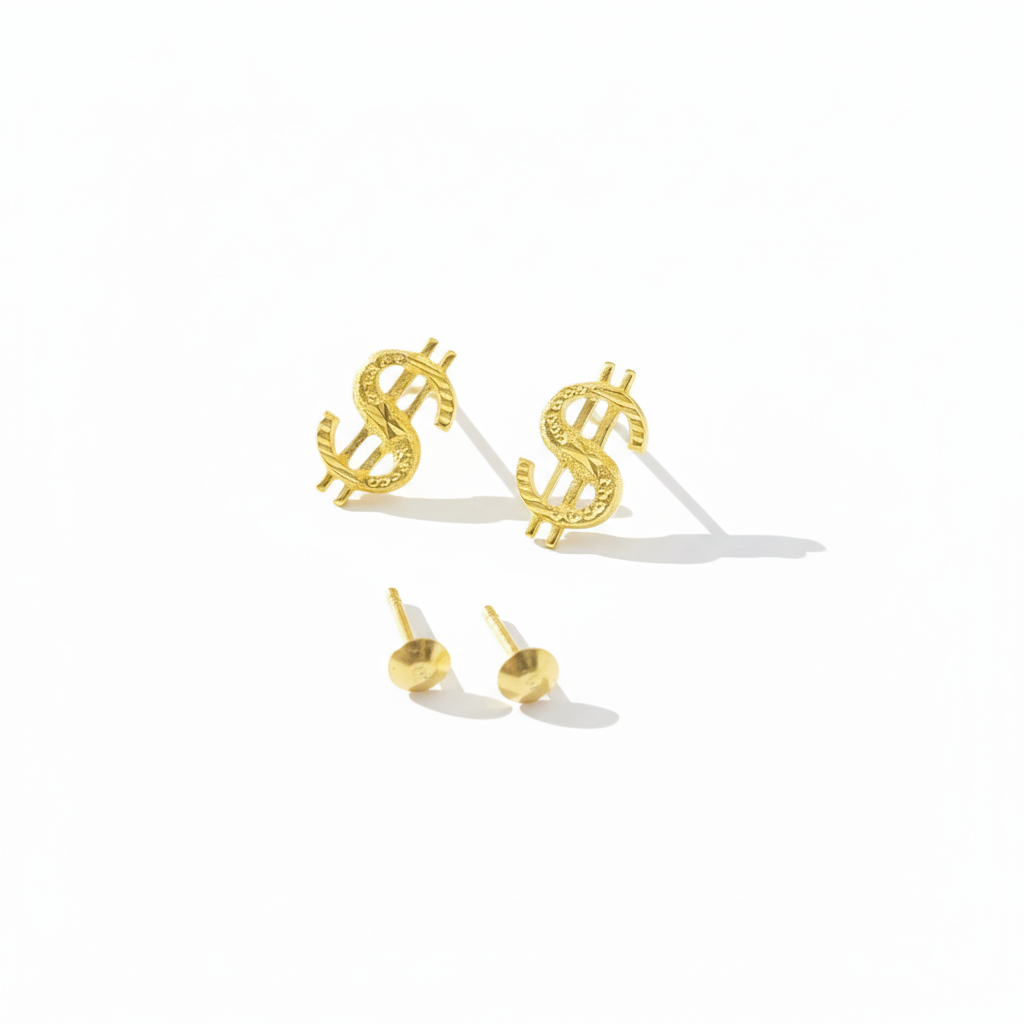 18K Real Gold Dollar Style Earrings