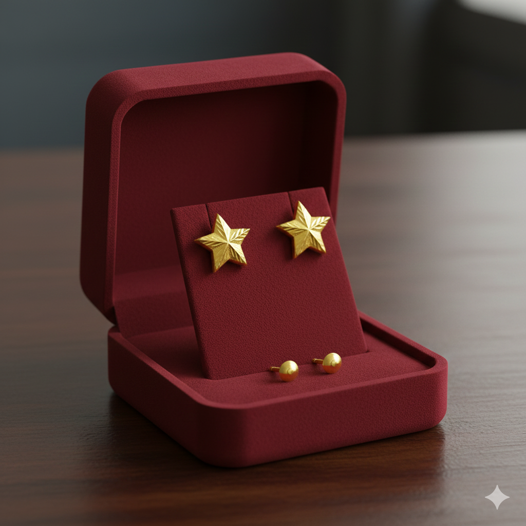 18K Real Gold Super Star Earrings