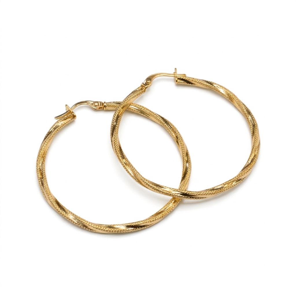 Gold hoop earrings on a white background