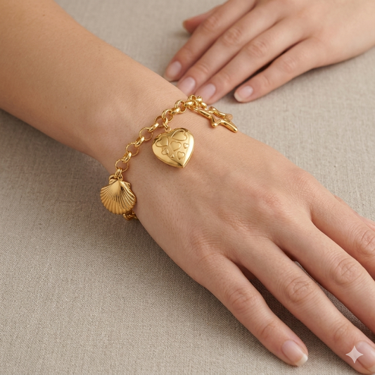 18k Gold 3 Design Rolo Bracelet