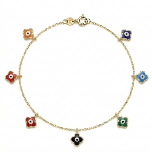 18k Gold 5 Colored Evil Eye Anklet