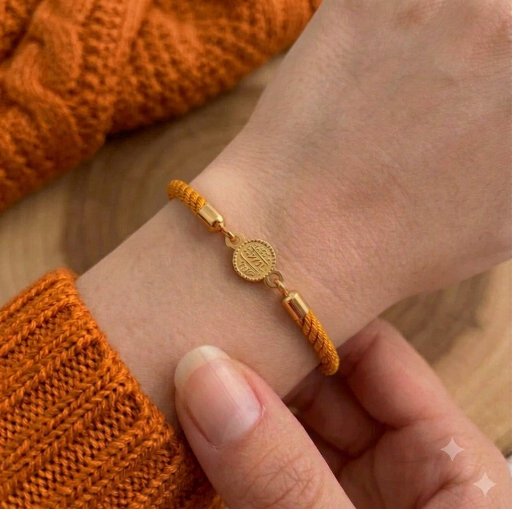 18K Gold Multi Color Thread Adjustable Coin Bracelet
