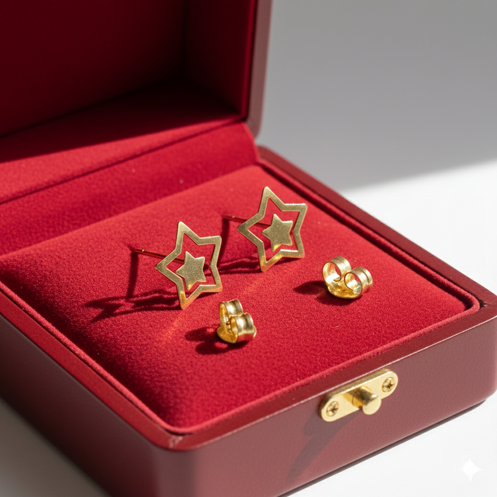 18K Real Gold Star Earrings