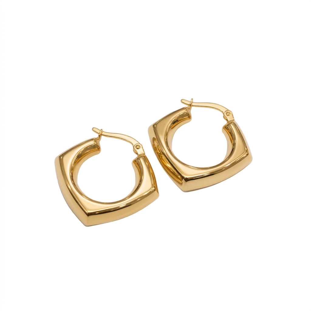 18k Gold Cube Round Loop Earrings