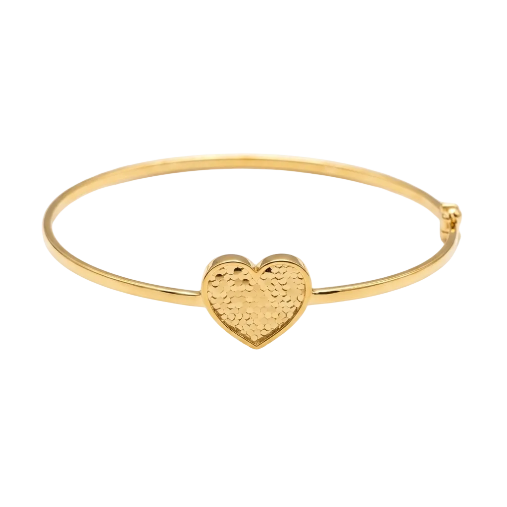 Gold bracelet with a heart-shaped clasp on a white background