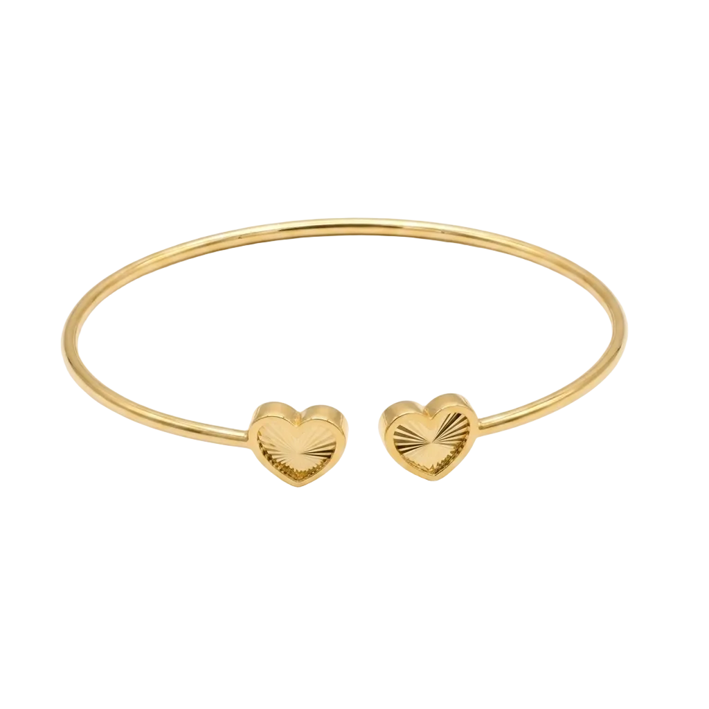Gold bracelet with heart-shaped ends on a white background