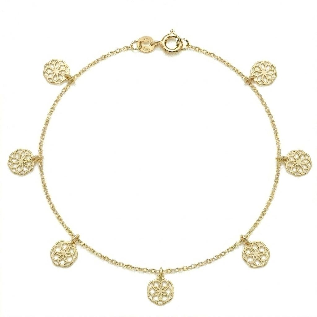 18k Gold Flower Lotus Anklet