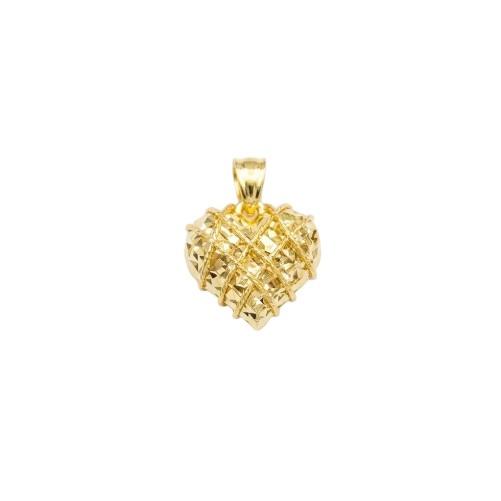 Gold heart-shaped pendant on a white background