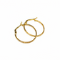 Gold hoop earrings on a light gray background