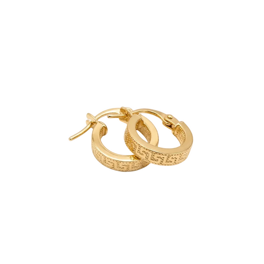 Gold hoop earrings on a white background