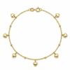 Gold bracelet with heart-shaped charms on a white background