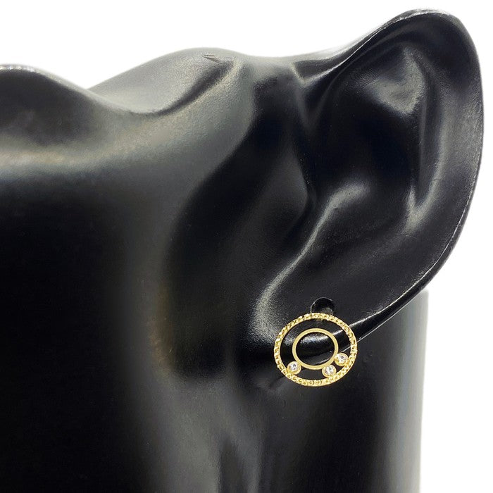 18K Real Gold 3 Stone Circle Earrings