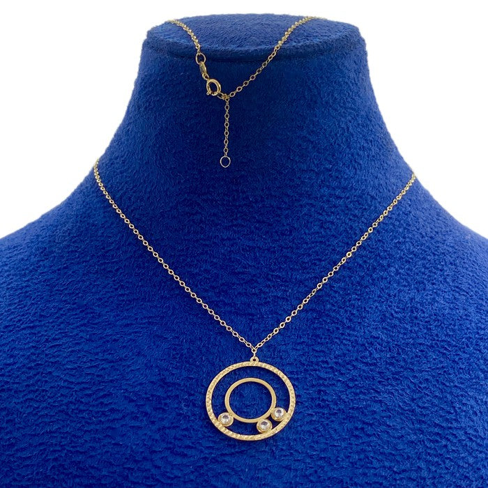 18K Real Gold 3 Stone Circle Necklace