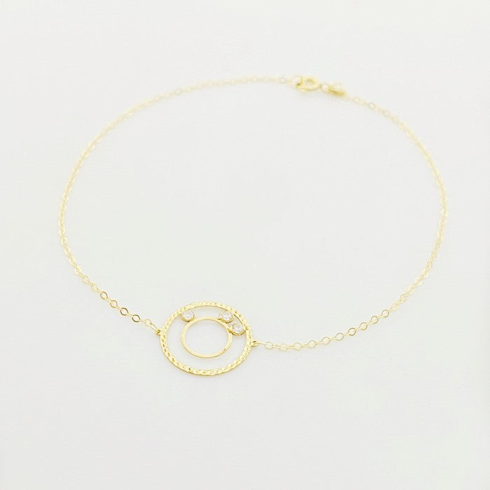 18K Real Gold 3 Stone Circle Bracelet