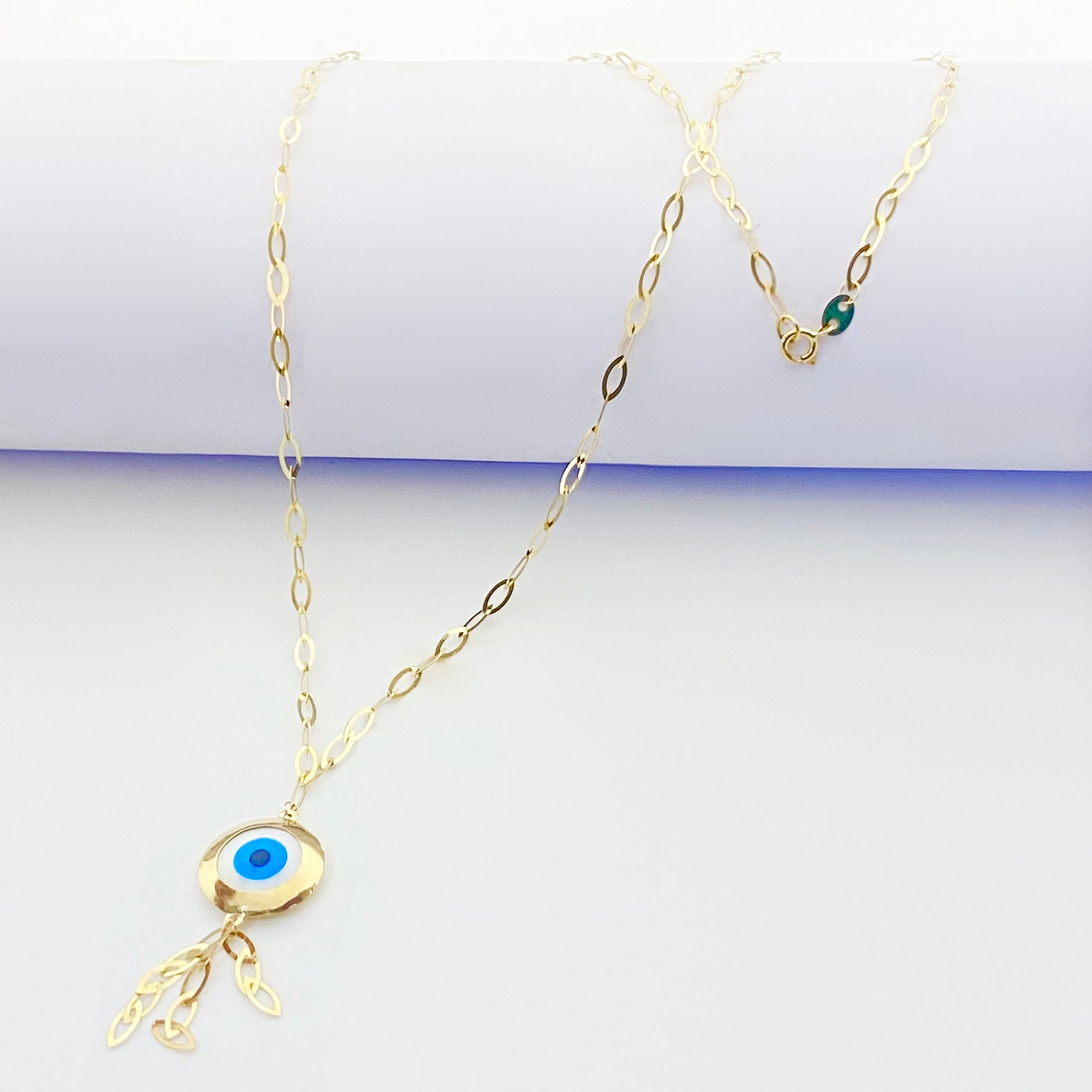 18k Real Gold Round evil eye with hanging chain - Embellish Gold