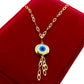 18k Real Gold Round evil eye with hanging chain - Embellish Gold