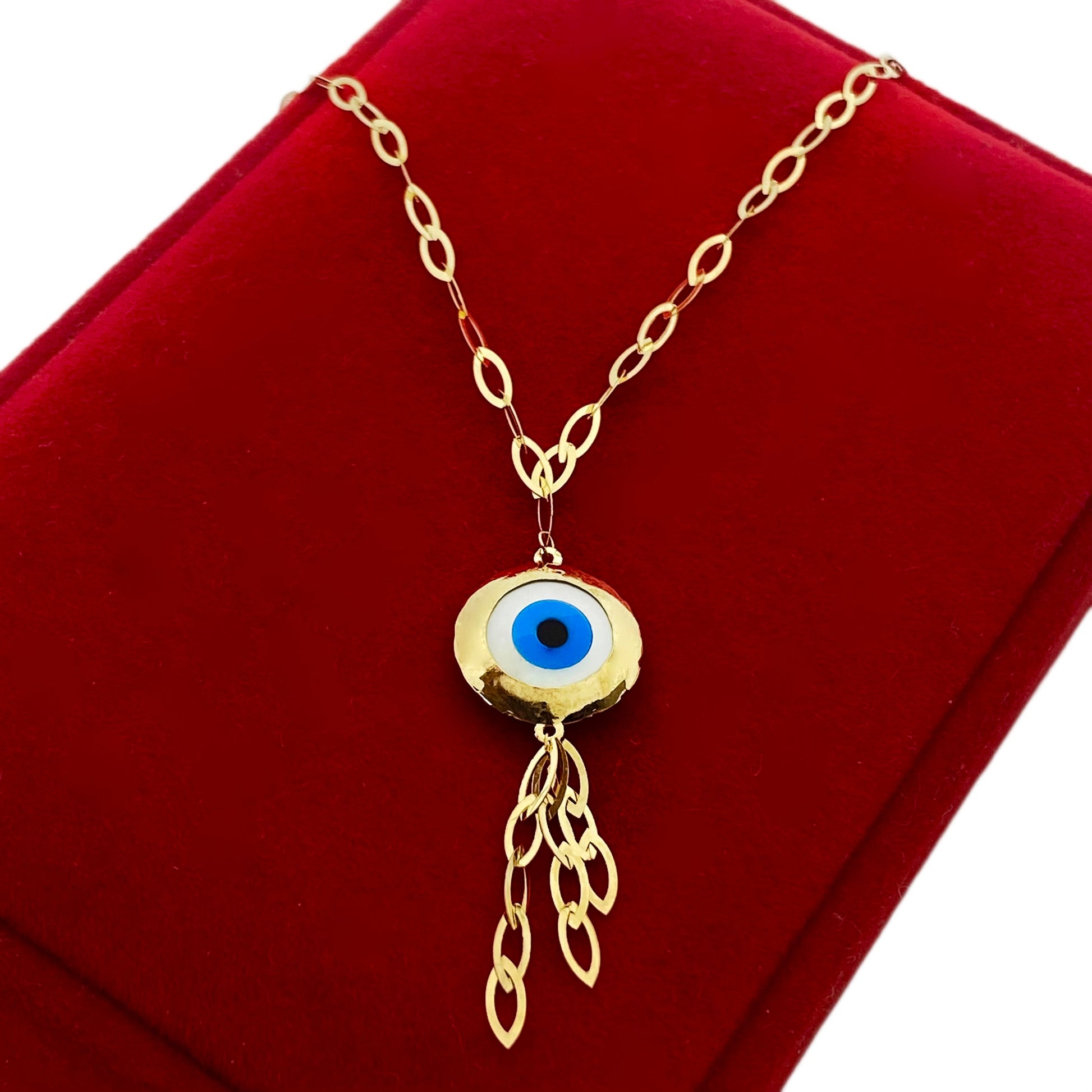 18k Real Gold Round evil eye with hanging chain - Embellish Gold