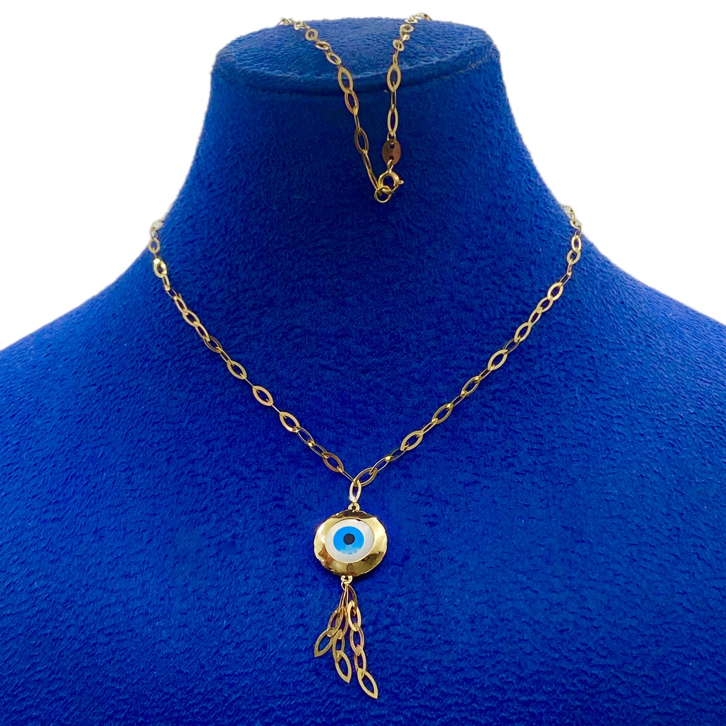 18k Real Gold Round evil eye with hanging chain - Embellish Gold