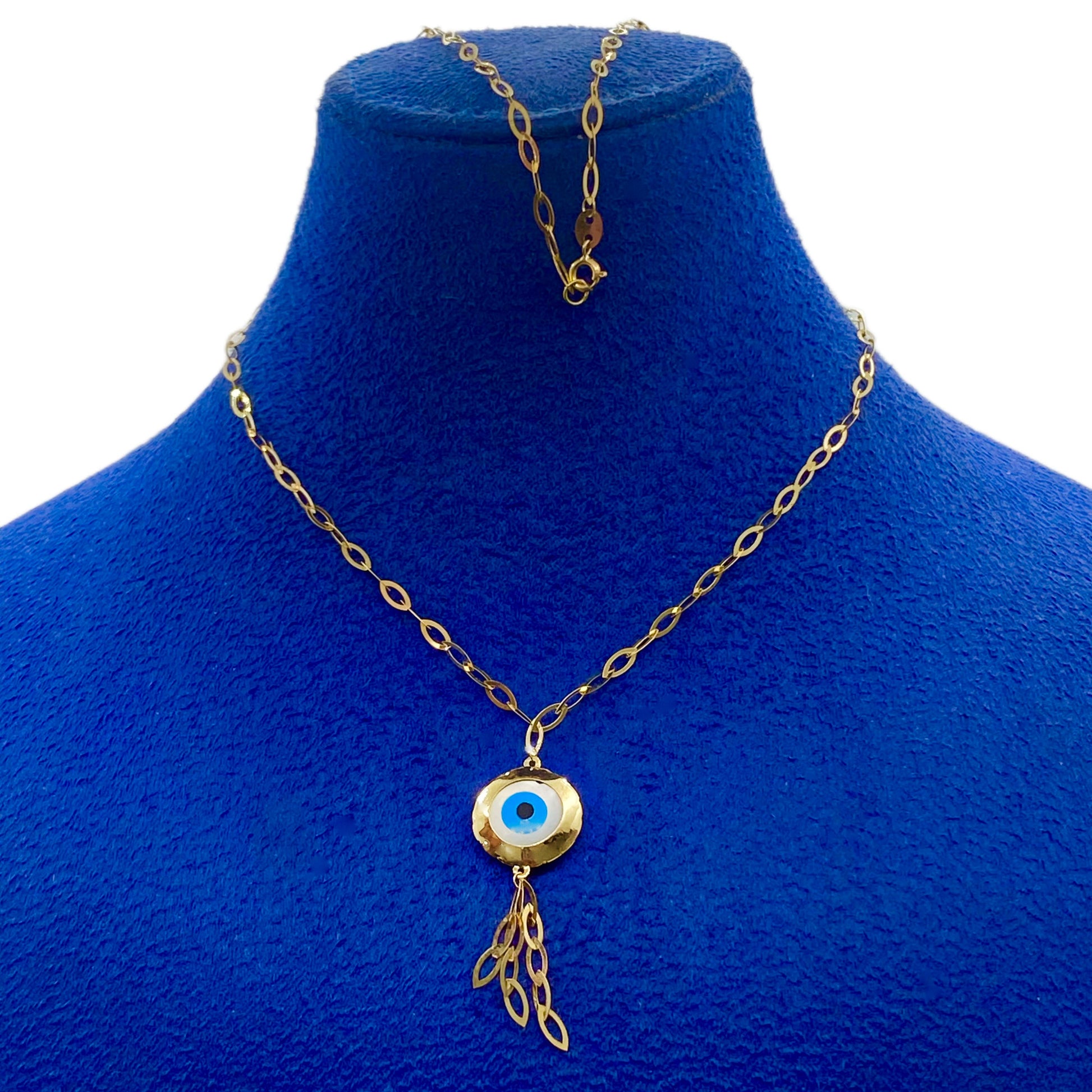 18k Real Gold Round evil eye with hanging chain - Embellish Gold