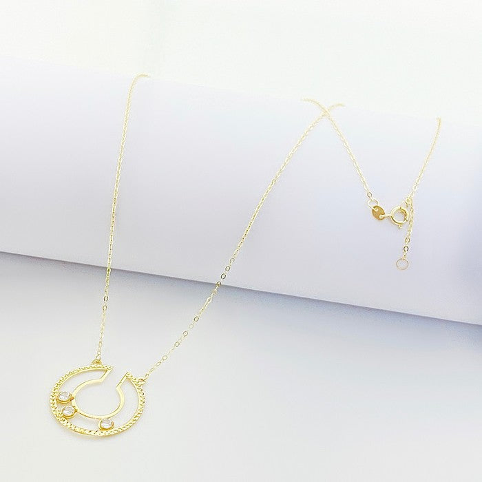 18K Real Gold 3 Stone Circle Cut Necklace