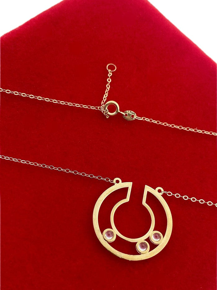 18K Real Gold 3 Stone Circle Cut Necklace