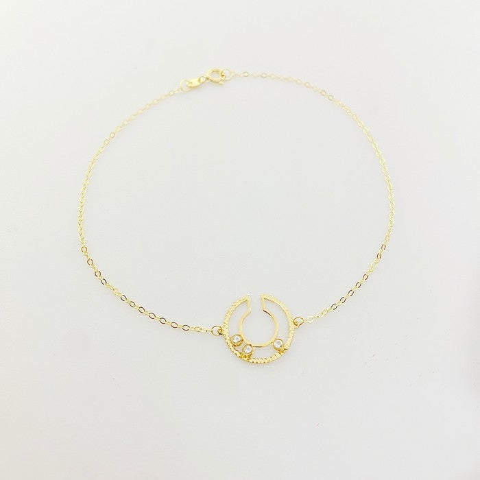 18K Real Gold 3 Stone Circle Cut Bracelet