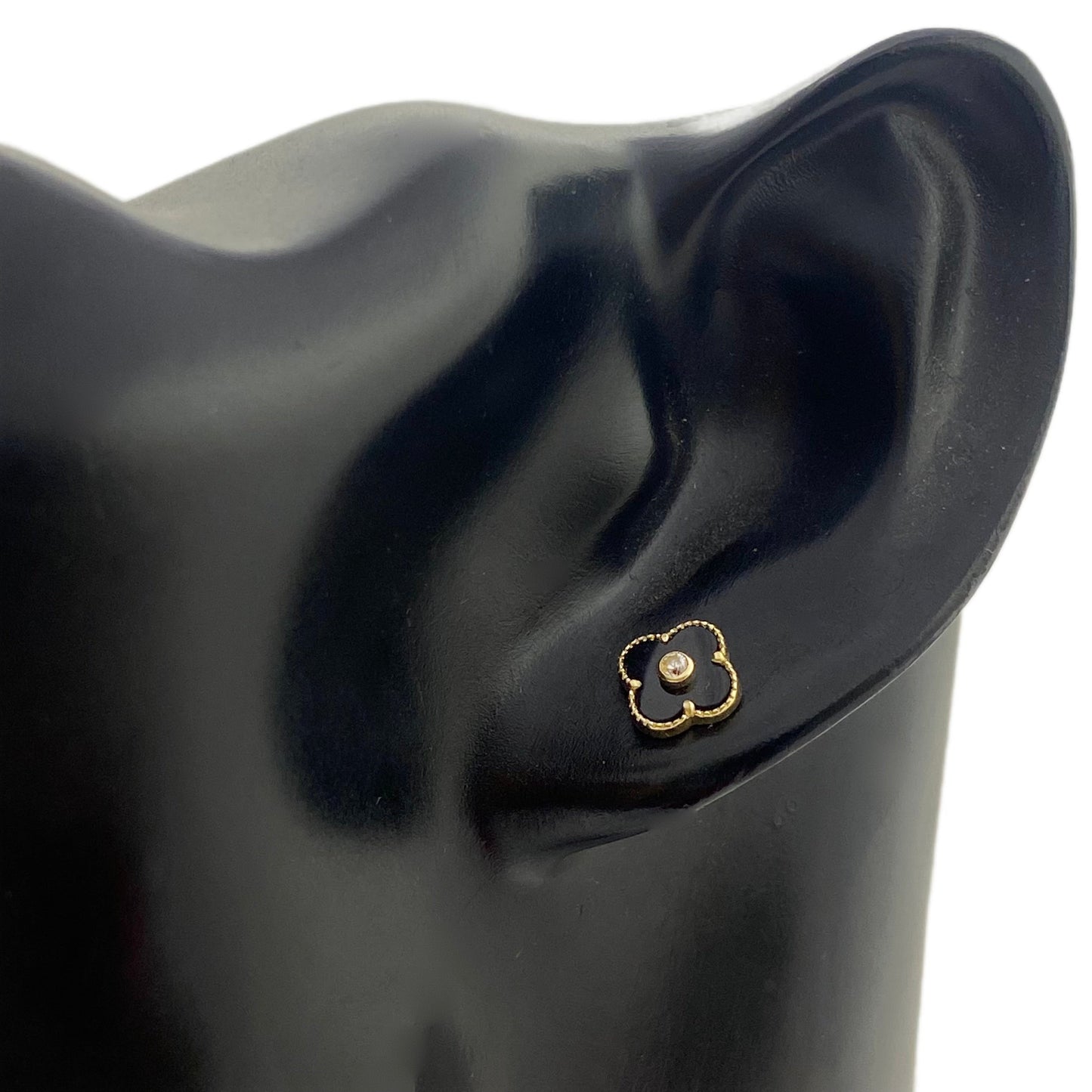 18K Real Gold VCA Black Stone Earrings - Embellish Gold