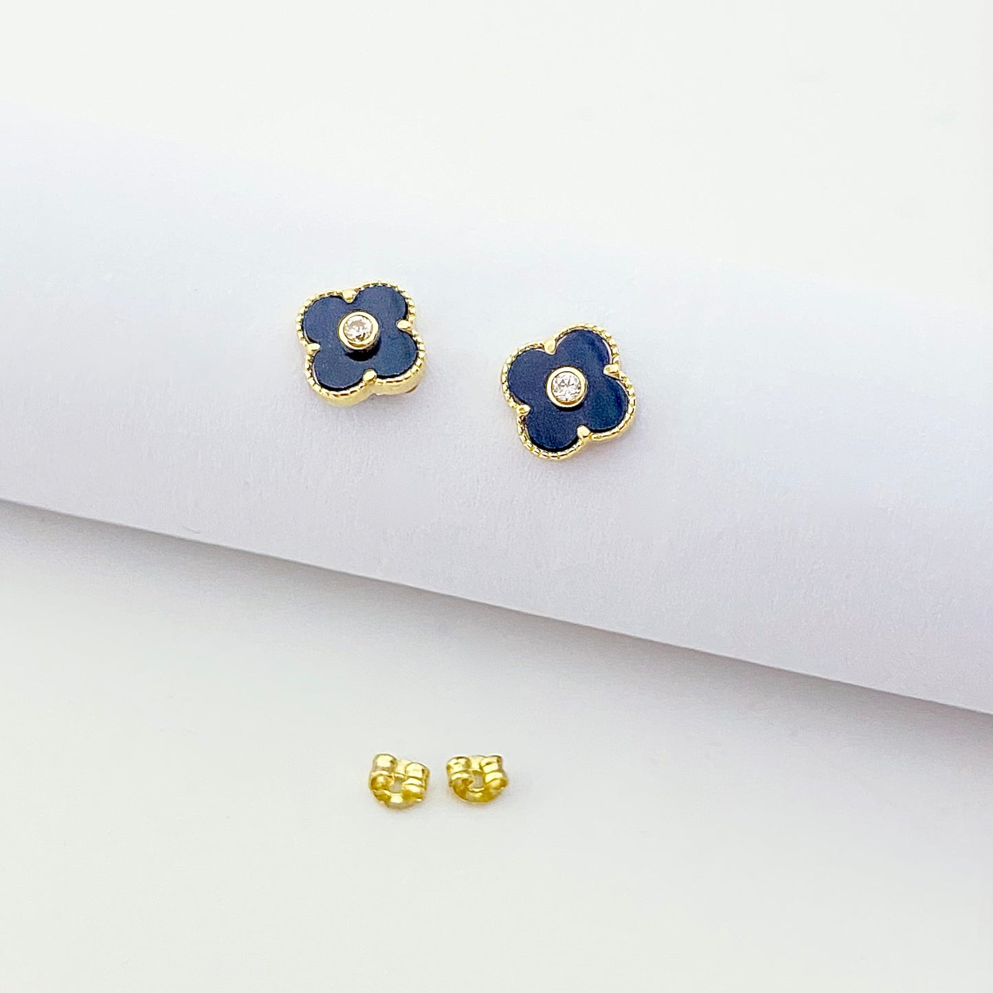 18K Real Gold VCA Black Stone Earrings - Embellish Gold