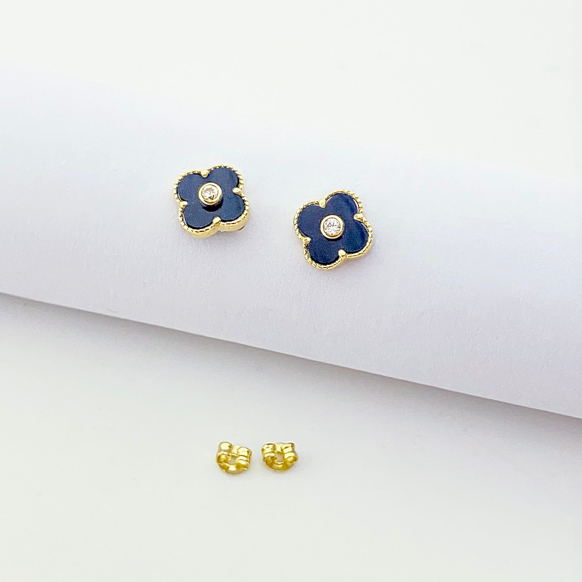 18K Real Gold VCA Black Stone Earrings - Embellish Gold