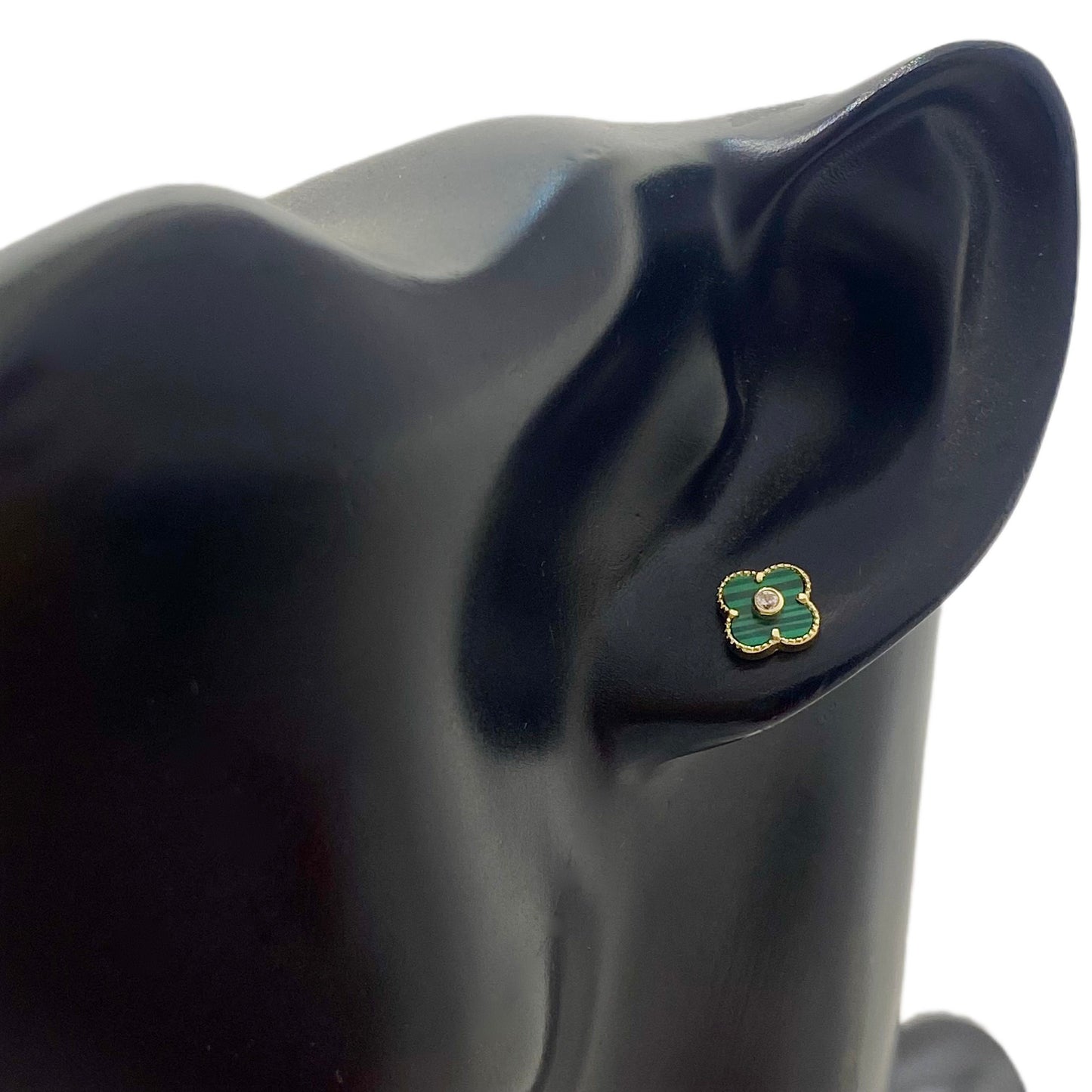 18K Real Gold VCA Green Stone Earrings - Embellish Gold