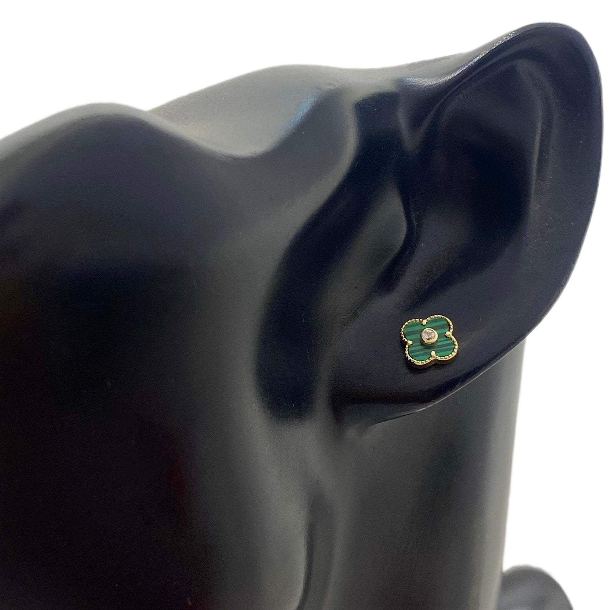 18K Real Gold VCA Green Stone Earrings - Embellish Gold