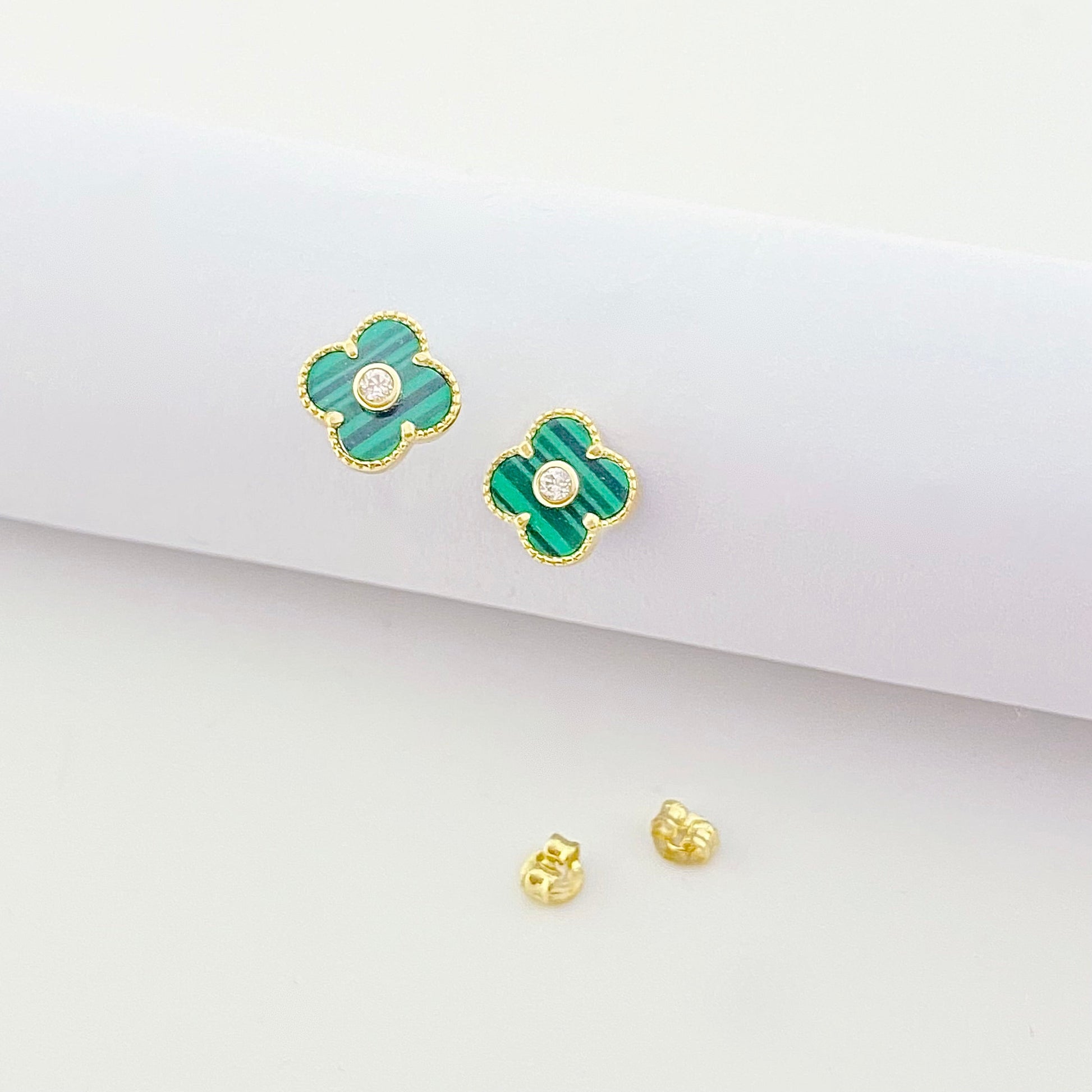 18K Real Gold VCA Green Stone Earrings - Embellish Gold