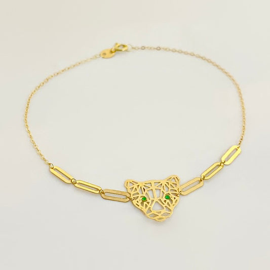 18K Real Gold Tiger Paper Clip Bracele
