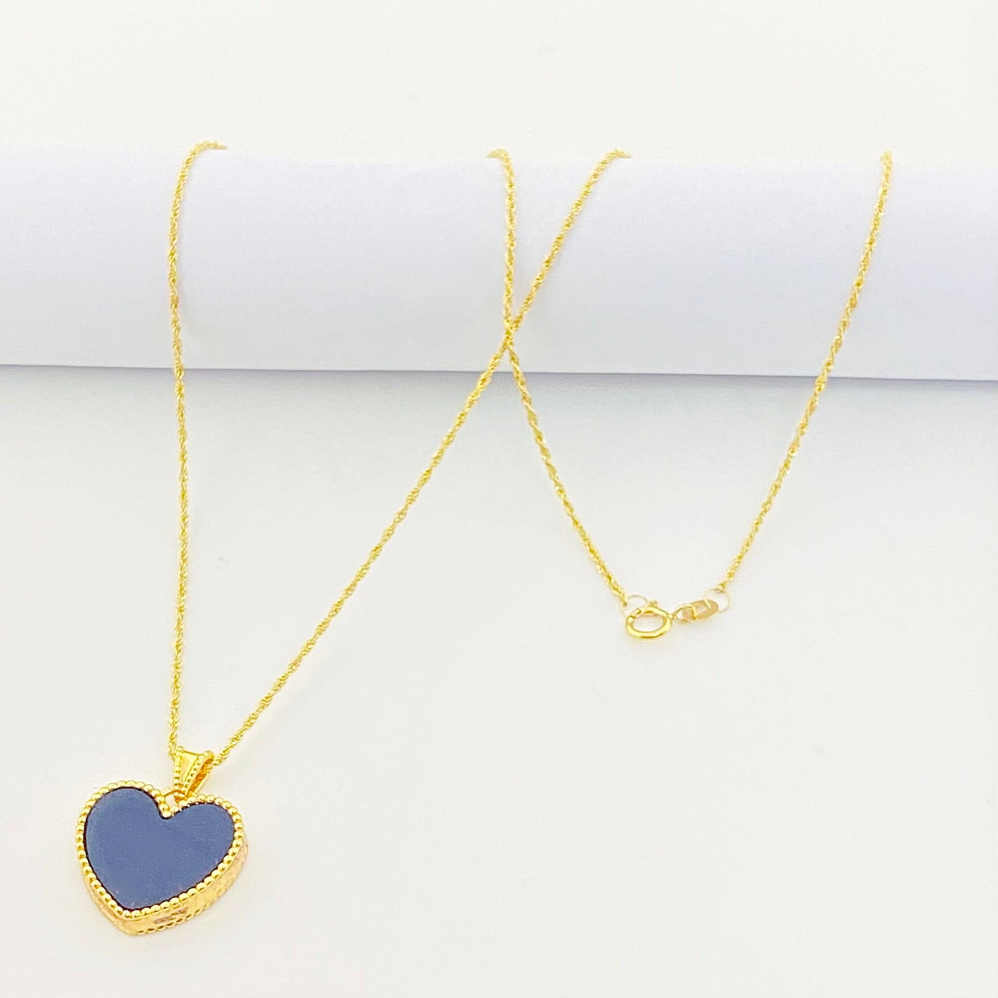 18K Real Gold Black Heart Necklace - Embellish Gold