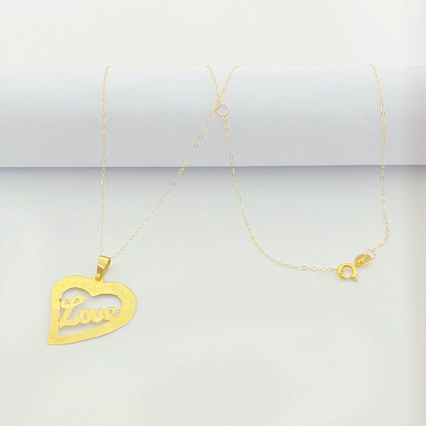18K Real Gold Heart with Love Necklace - Embellish Gold